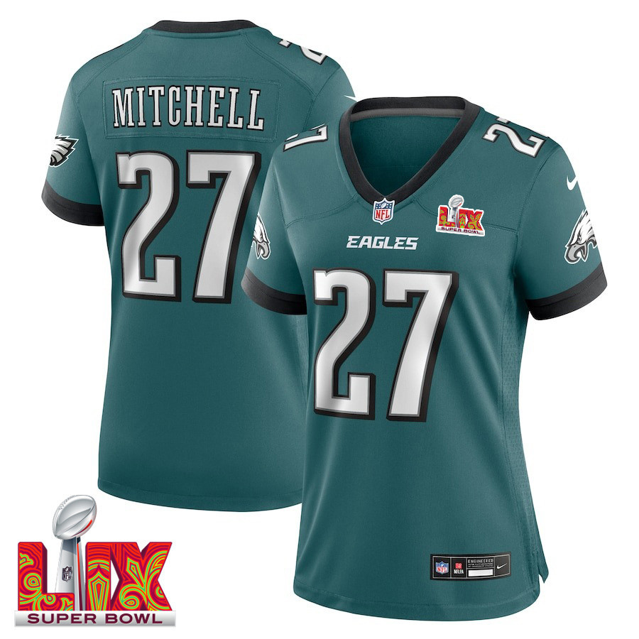 Quinyon Mitchell #27 Philadelphia Eagles Super Bowl LIX Women's Jersey - Midnight Green - JS602