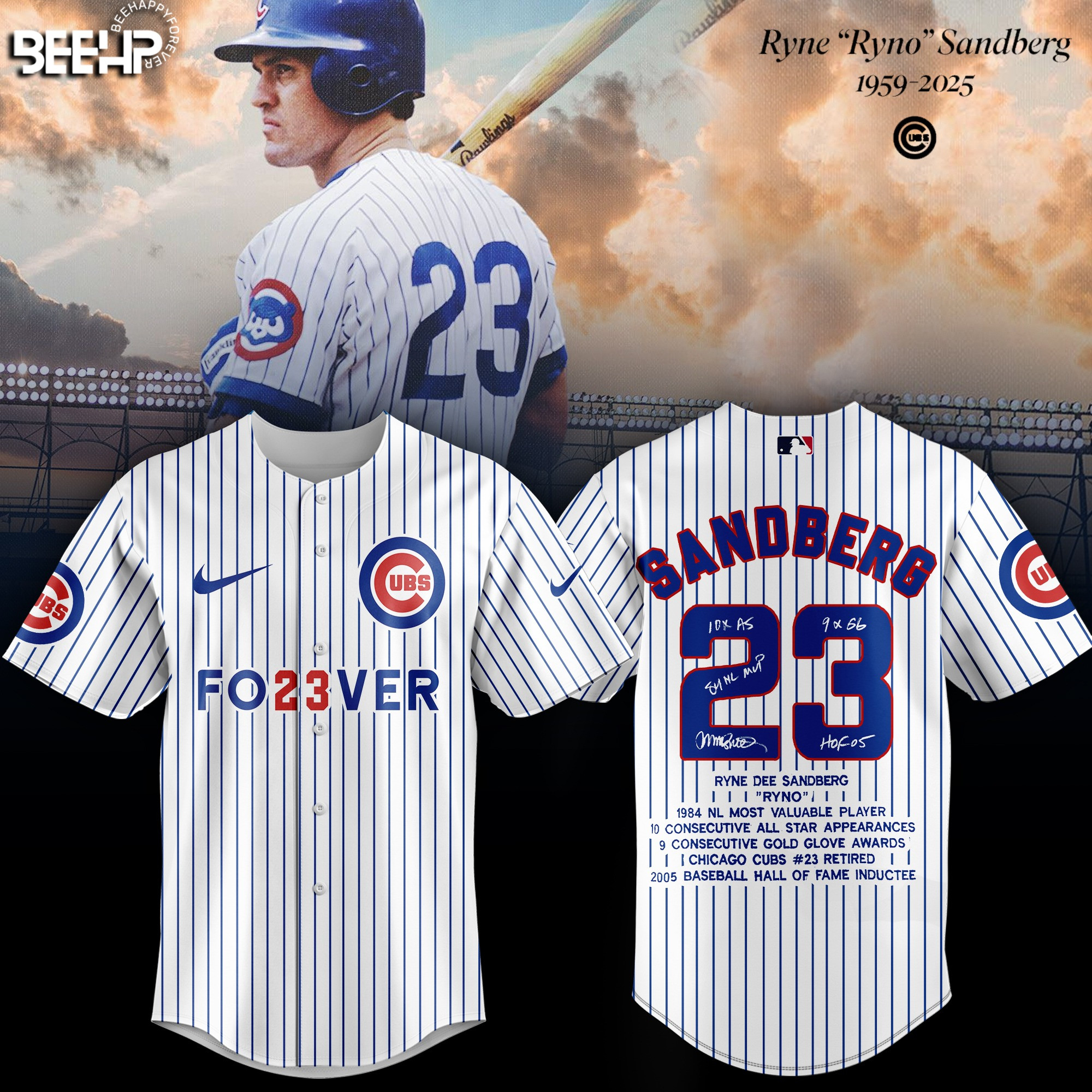 R.I.P Ryne Sandberg Forever 23 Thank You For The Memories Jersey Merch For Chicago Cubs Fans