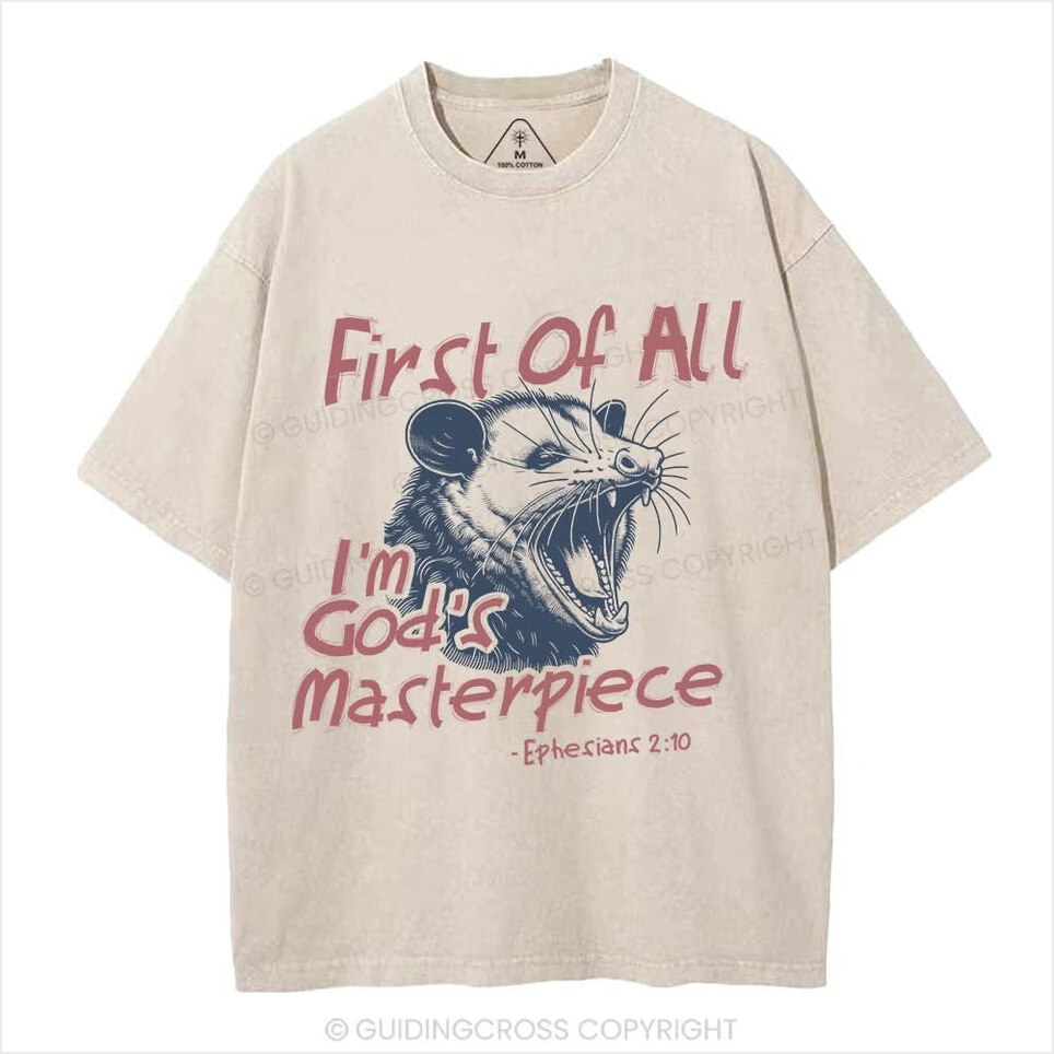 Raccoon First Of All I'm God's Masterpiece Shirt Christian Apparel Birthday Gifts For Men Women