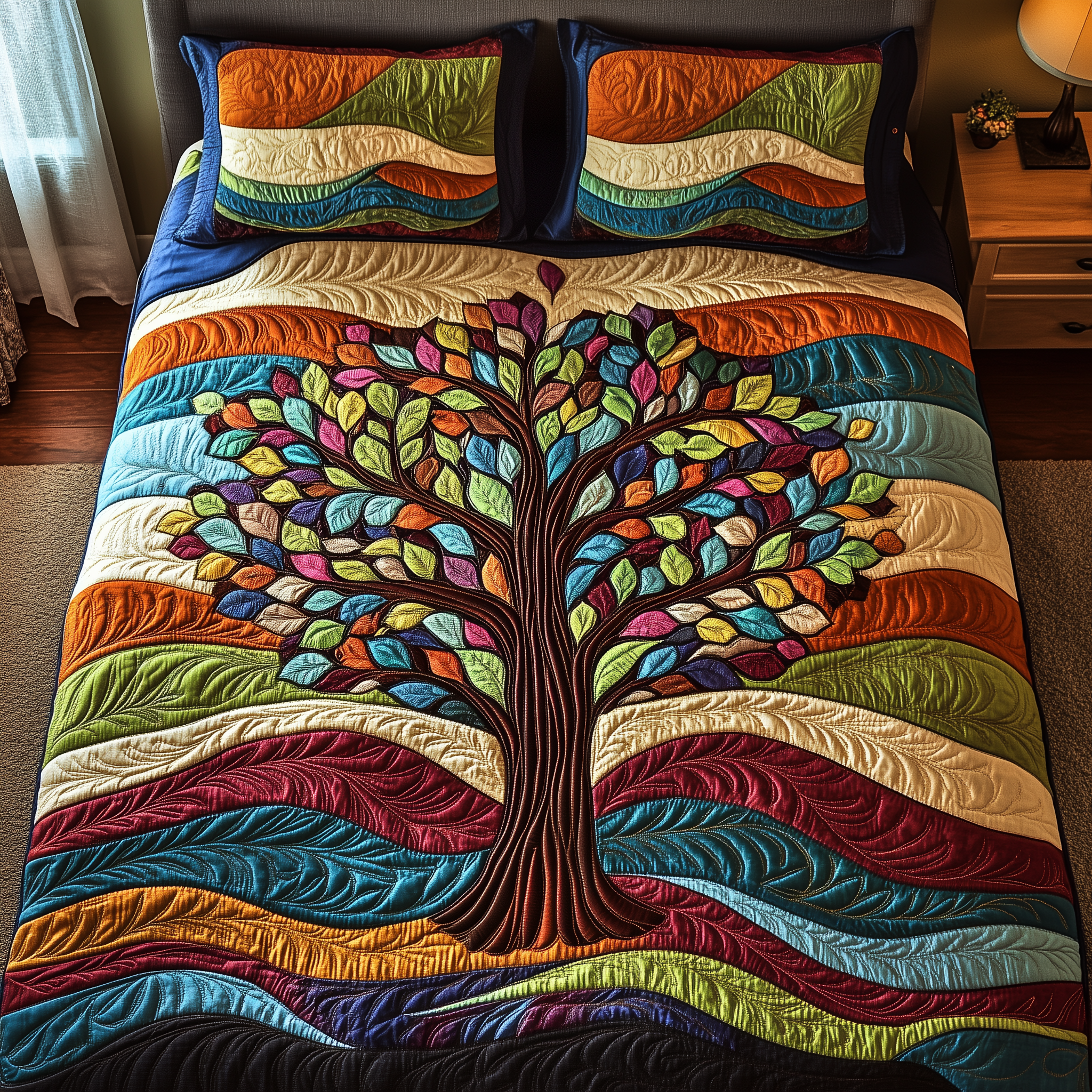 Radiant Branches Quilted Bedding Set Duvet Cover Bedspread Set Item Gifts For Dad Who Wants Nothing