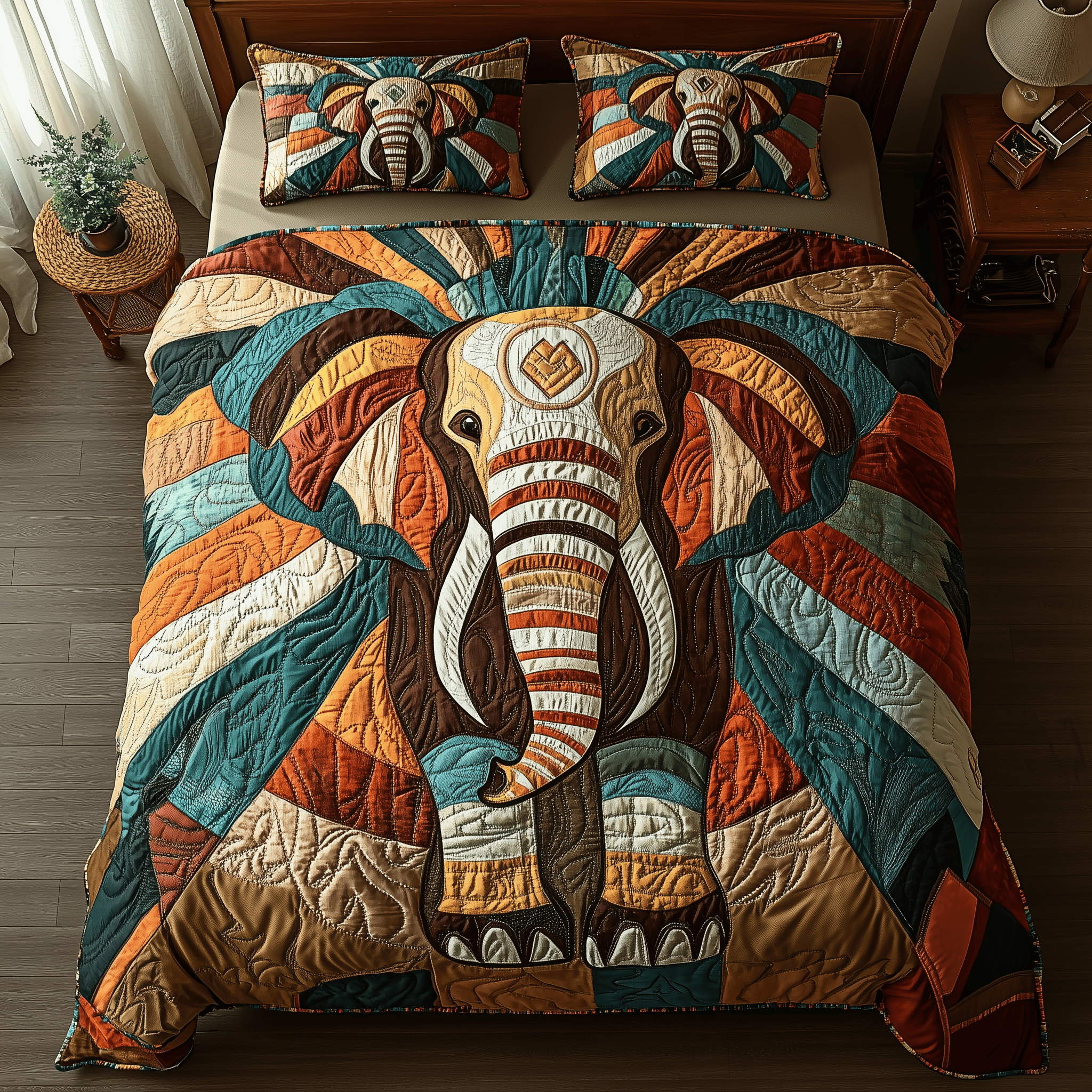 Radiant Elephant Haven Quilted Bedding Set Best Mothers Day Duvet Cover Set Best Gifts For Elephant Lovers