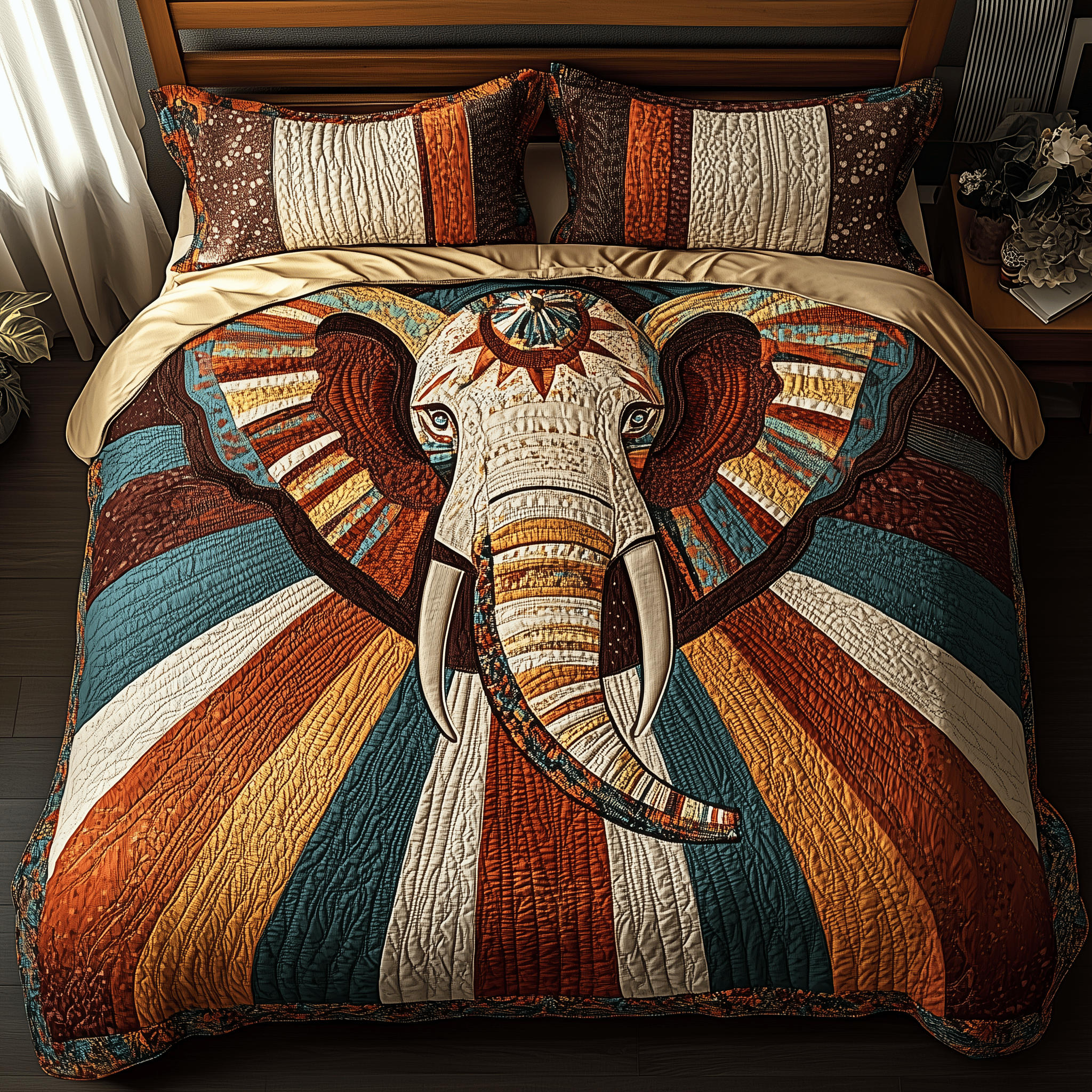 Radiant Elephant Haven Quilted Bedding Set Valentine'S Day Duvet Cover Set Elephant Anniversary Gifts