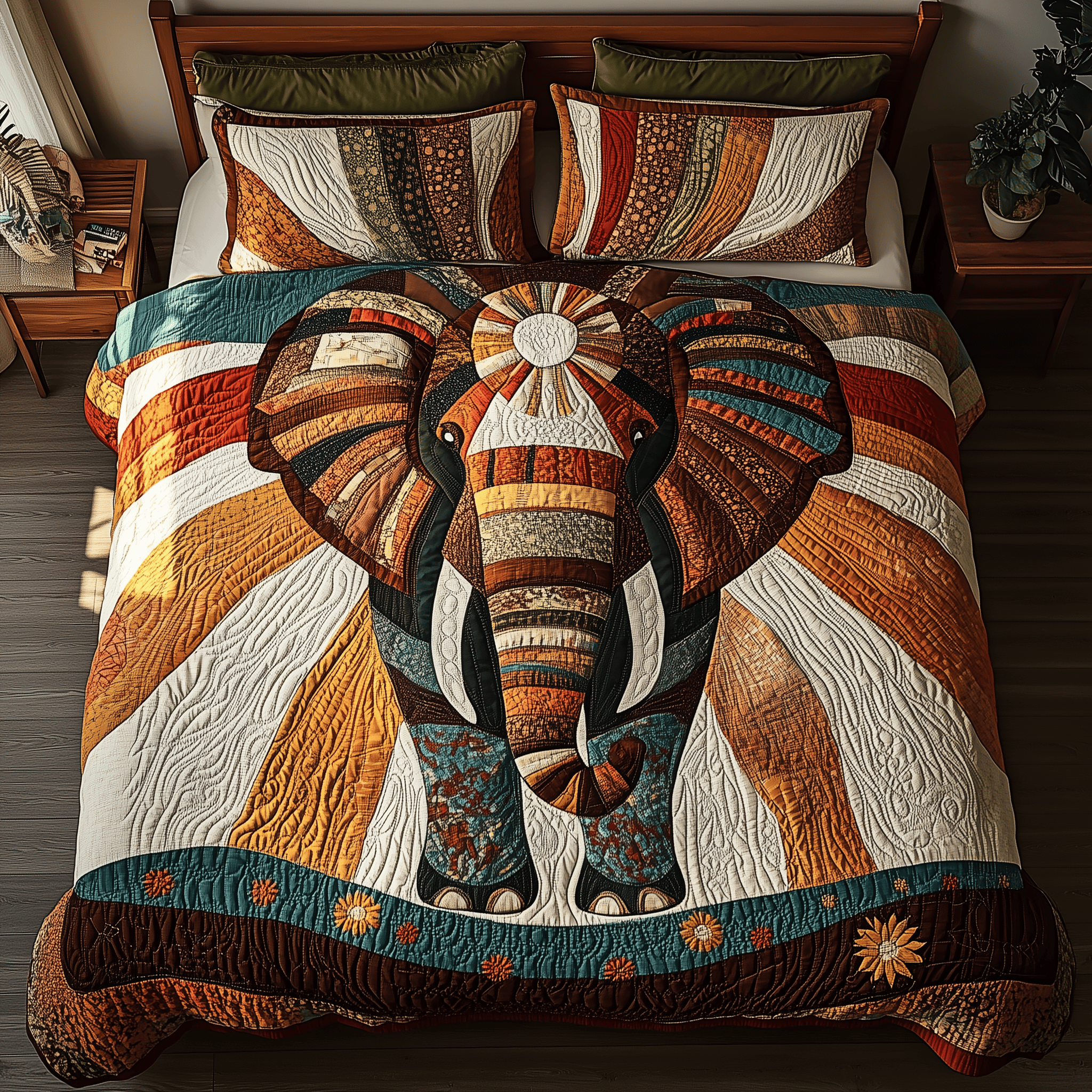 Radiant Elephant Haven Quilted Bedding Set Valentine'S Day Duvet Cover Set Elephant Gifts For Him