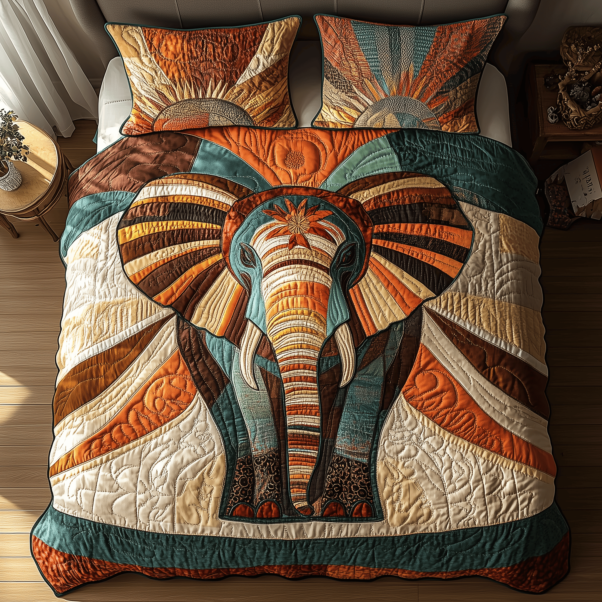 Radiant Elephant Haven Quilted Bedding Set Valentine'S Day Duvet Cover Set Gifts For Elephant Lovers
