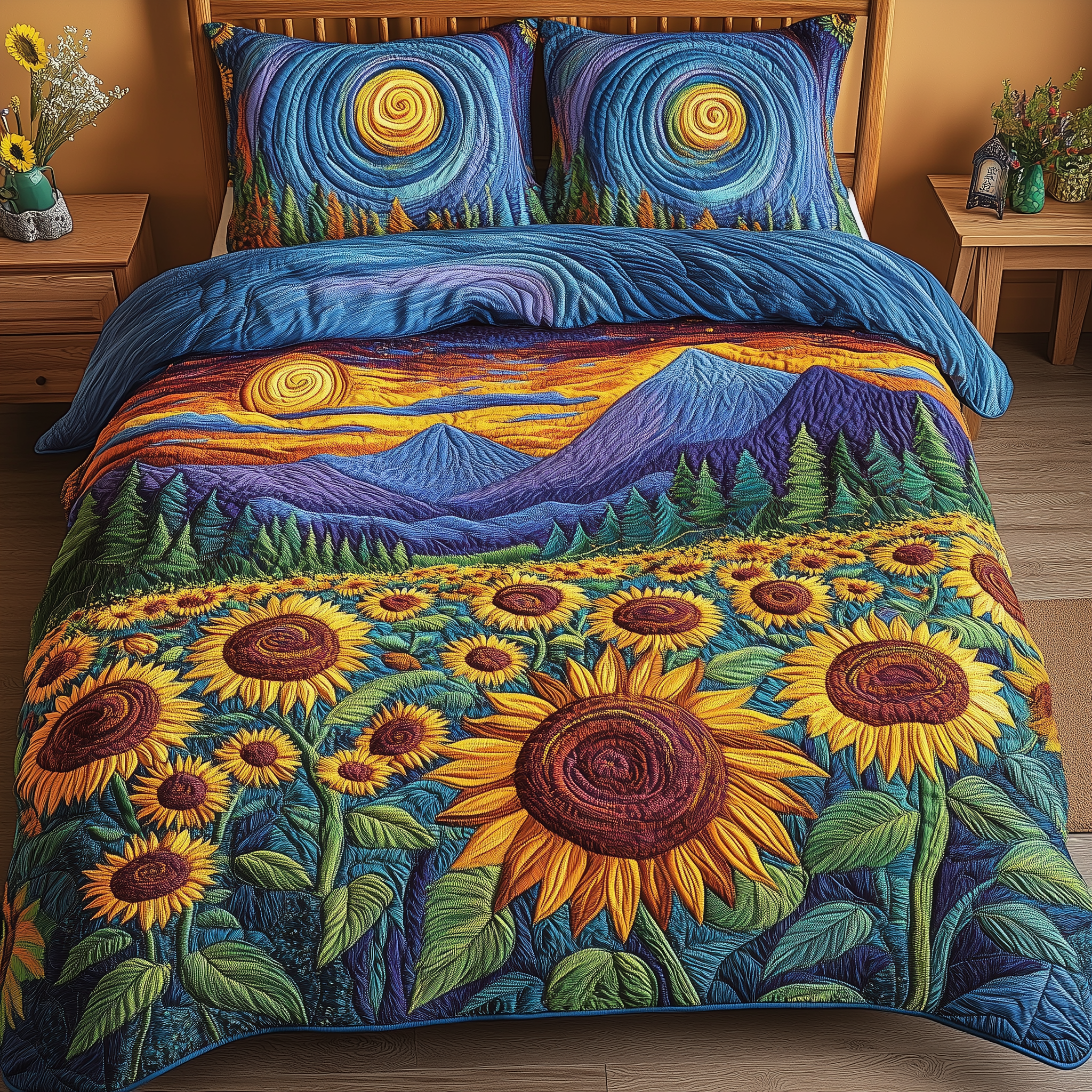 Radiant Sunflower Quilted Bedding Set Unique Duvet Cover Bedspread Set Best Mother's Day Gifts For A Woman
