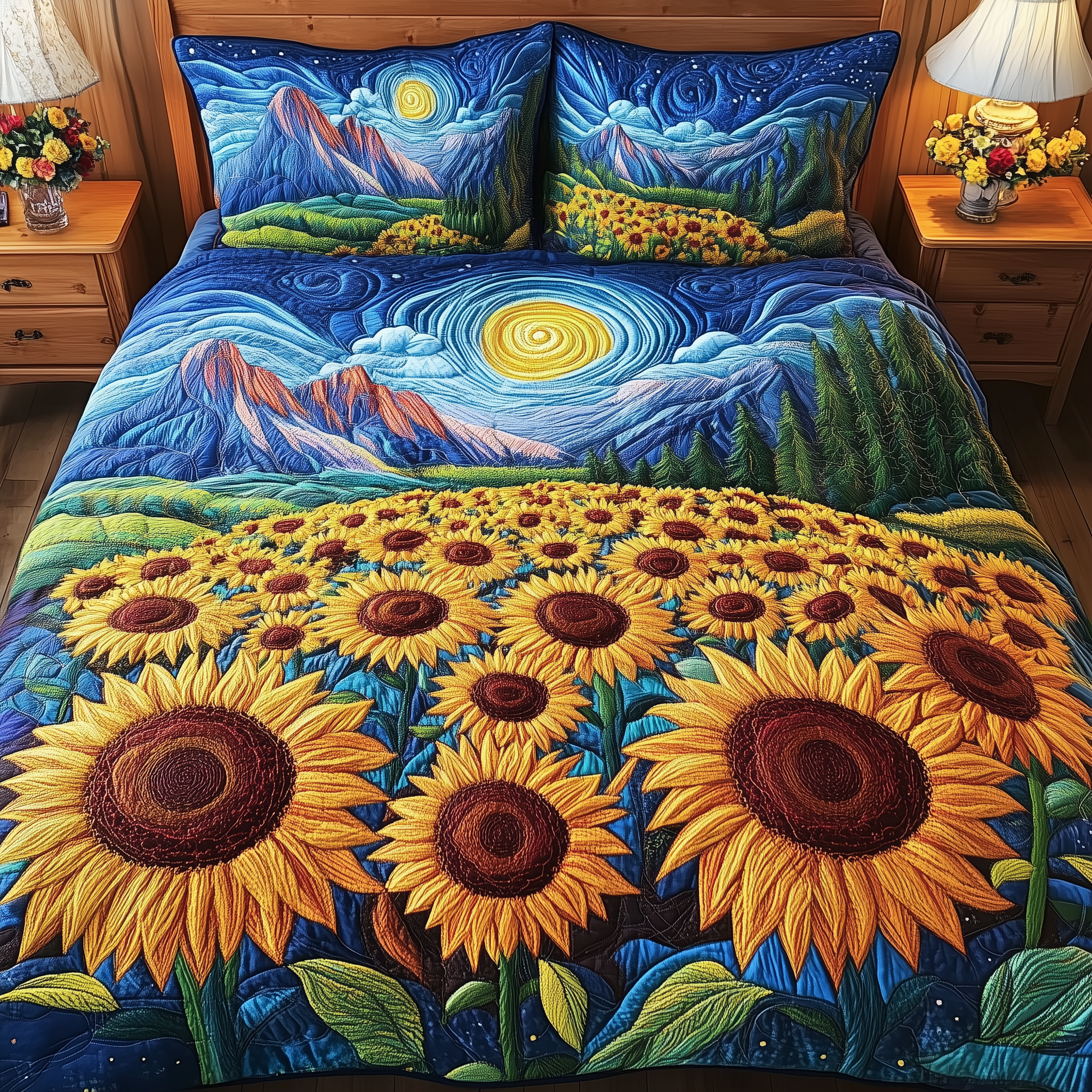 Radiant Sunflower Quilted Bedding Set Unique Duvet Cover Bedspread Set Gifts For Wife For Mother's Day