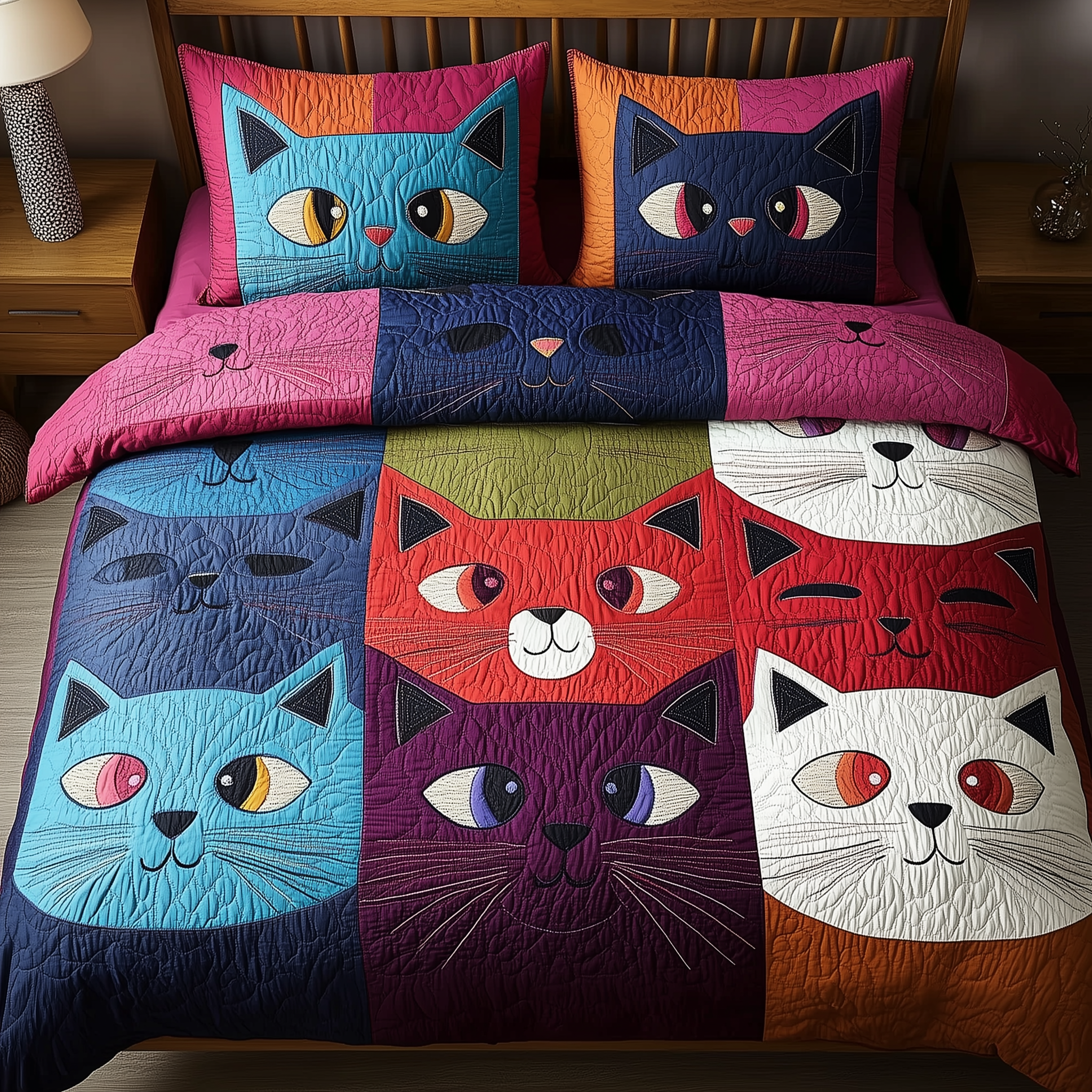 Rainbow Kitty Haven Quilted Bedding Set Valentine Duvet Cover Set Best Gifts For Women