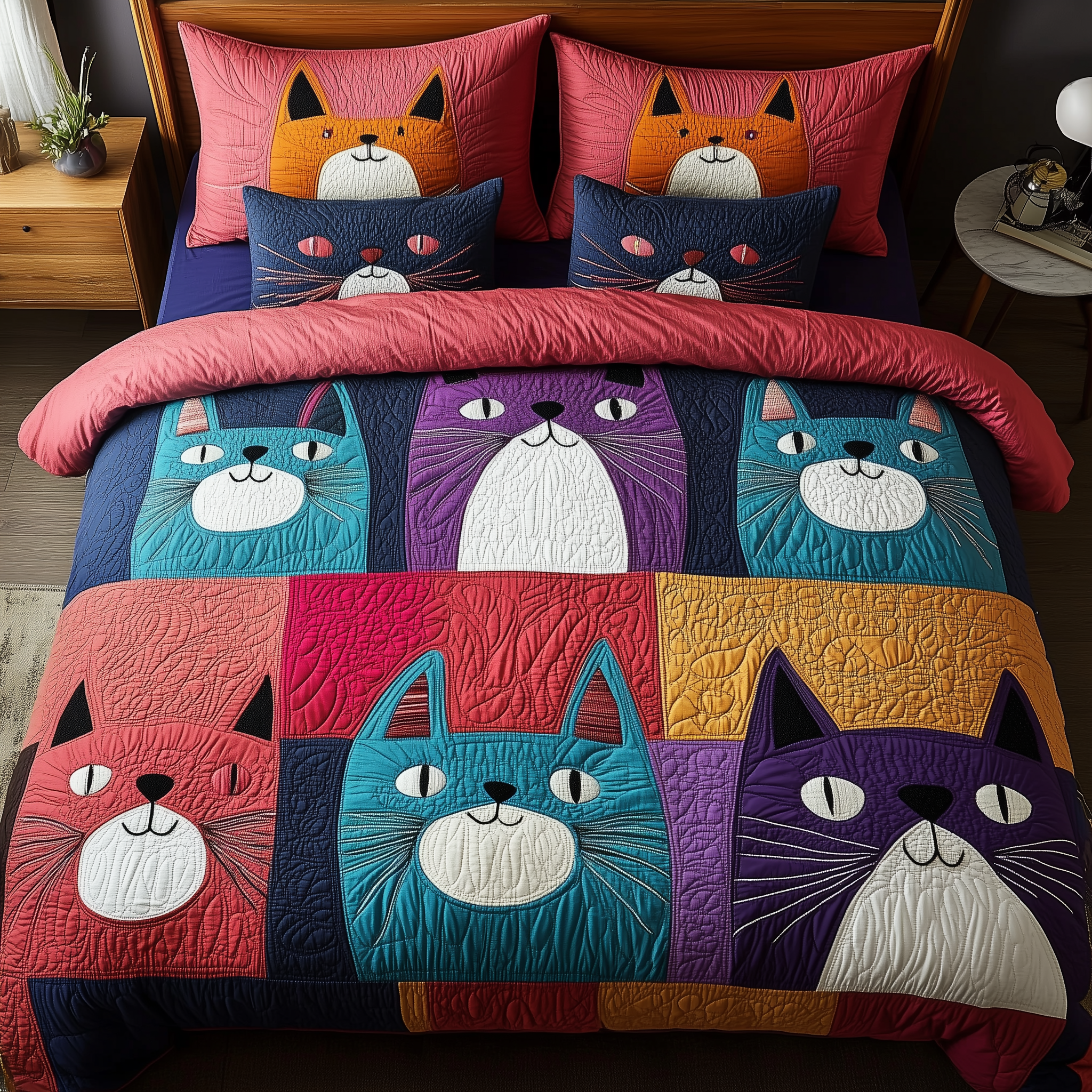 Rainbow Kitty Haven Quilted Bedding Set Valentine Duvet Cover Set Mother In Law Gift