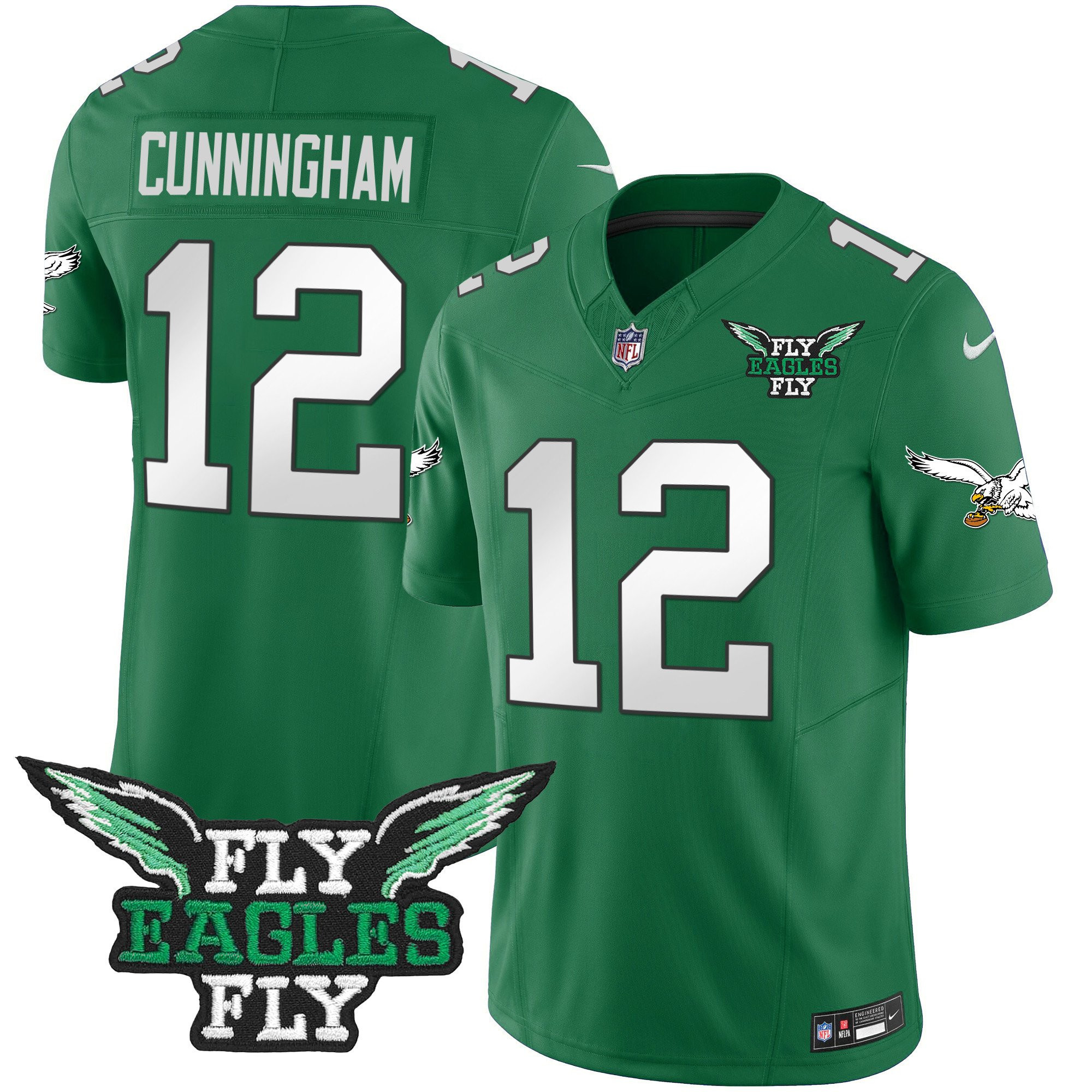 Randall Cunningham 12 Philadelphia Eagles Fly Eagles Fly Patch Alternate Game Men Jersey - Kelly Green - JSDV917