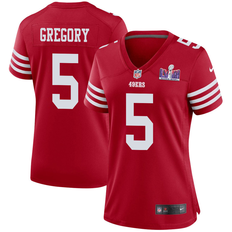 Randy Gregory 5 San Francisco 49ers Super Bowl LVIII Patch Game Women Jersey - Scarlet - JSDV803