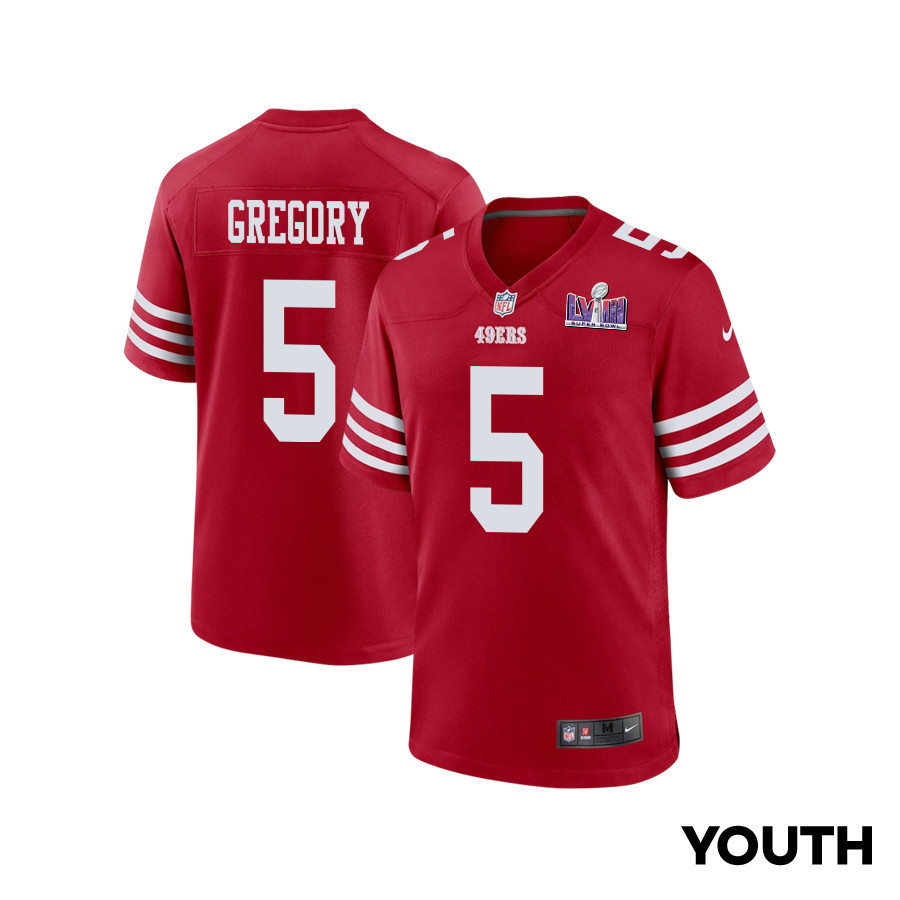 Randy Gregory 5 San Francisco 49ers Super Bowl LVIII Patch Game YOUTH Jersey - Scarlet - JSDV471