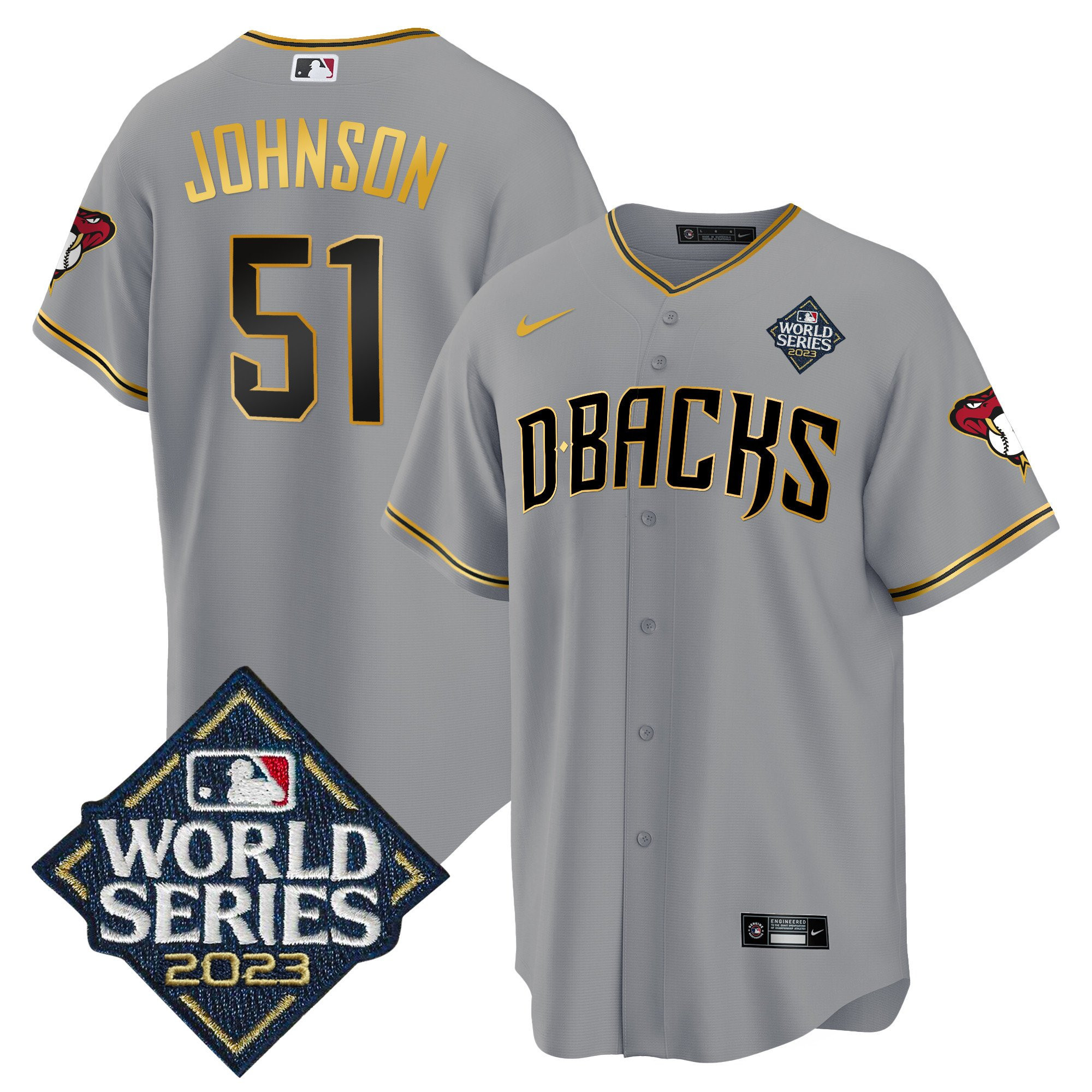 Randy Johnson 51 Arizona Diamondbacks 2023 World Series Men Jersey - Gray Gold - JS183
