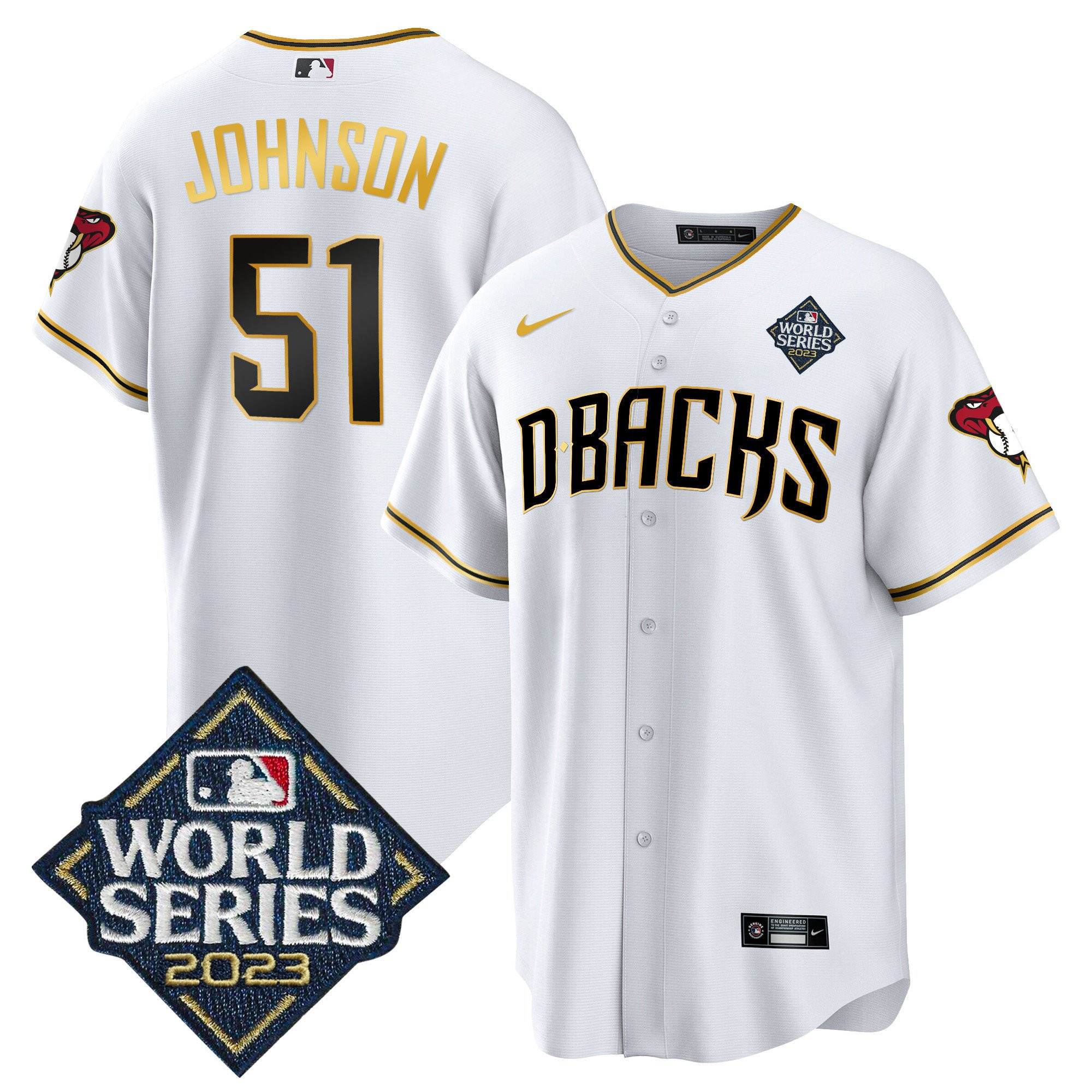 Randy Johnson 51 Arizona Diamondbacks 2023 World Series Men Jersey - White Gold - JS759