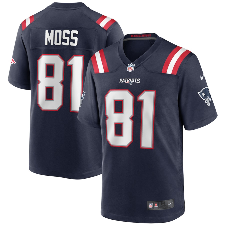 Randy Moss 81 New England Patriots Men Game Retired Jersey - Navy - JS500