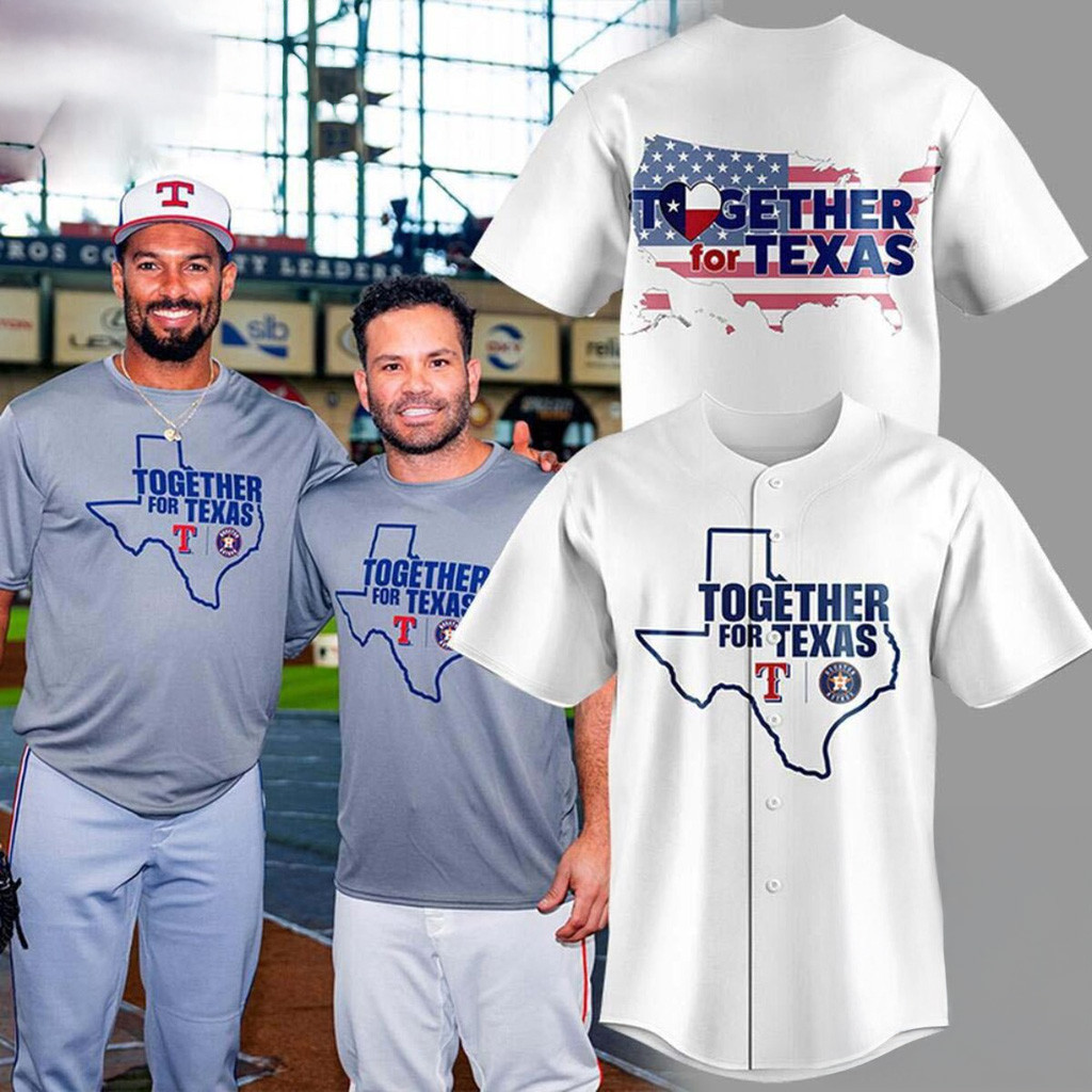 Rangers And Astros Together For Texas 2025 White Jersey Fan Merch Gifts For Father