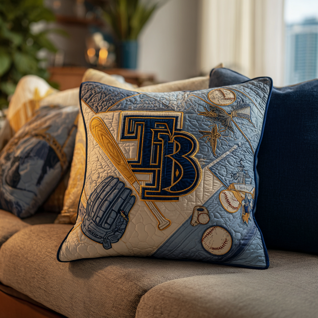 Rays Baseball Quilted Pillow Case Handmade Cushion Cover Sports Fan Gift