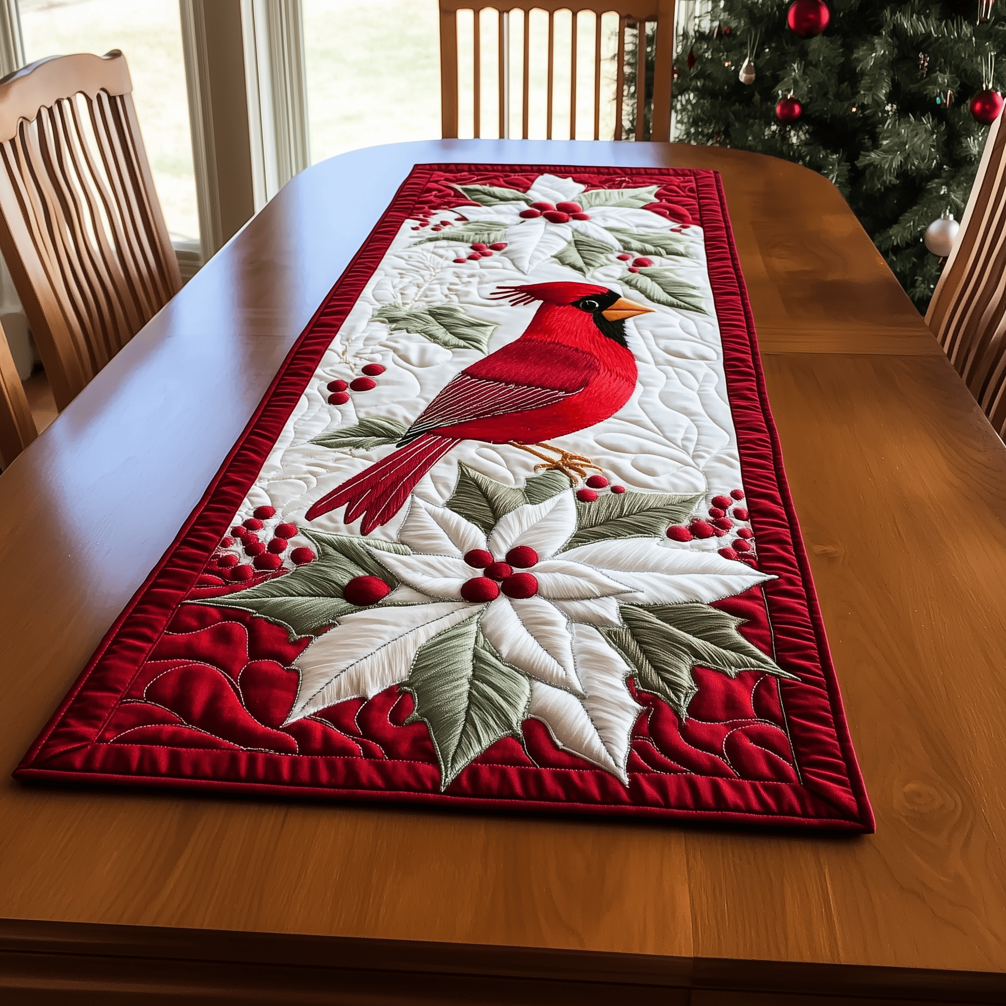 Red Cardinal Quilted Table Runner Celebrate Nature with Seasonal Charm