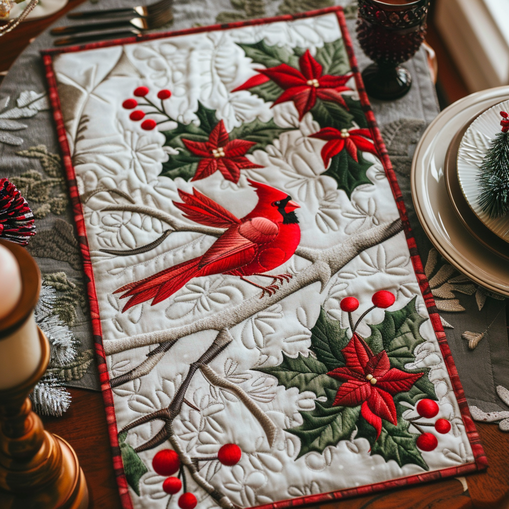 Red Cardinal Quilted Table Runner Dining Christmas Decorations Gifts For Cardinal Lovers