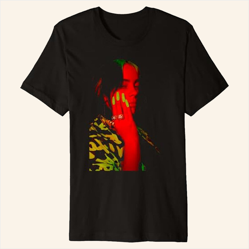 Red Photo Neon Black T-Shirt Billie Eilish Merch Gifts For Music Lovers Birthday Gift Ideas