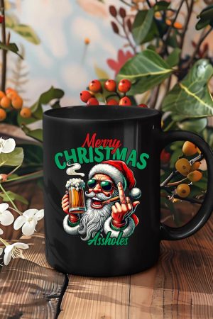 Merry Christmas Funny Santa Claus Middle Finger Drink Beer Mug