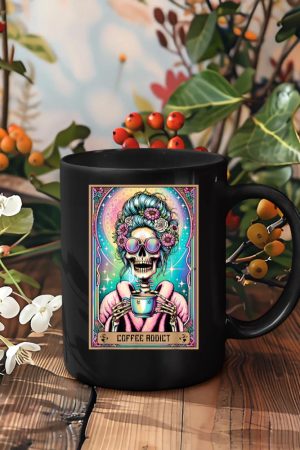 The Coffee Addict Tarot Card Skeleton Coffee Drinker Mug