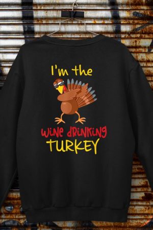 Wine Drinking Turkey Matching Family Thanksgiving Party Sweatshirt