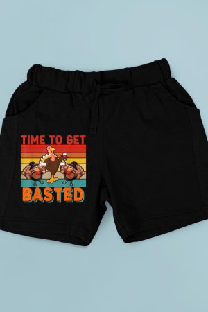 Vintage Time To Get Basted Thanksgiving Turkey Drinking Wine Short