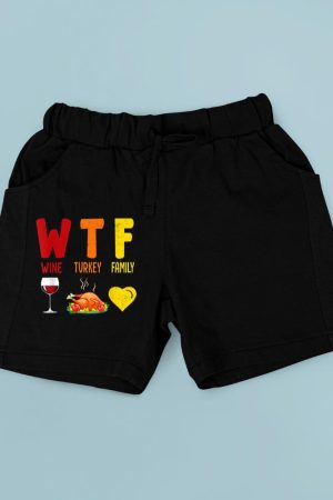 W.T.F Wine Turkey Family Funny Fall Autumn Thanksgiving Day Short