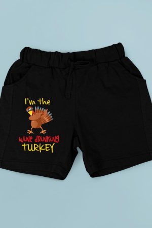 Wine Drinking Turkey Matching Family Thanksgiving Party Short