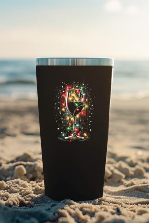 Glass Of Wine With Christmas Lights - Vintage Xmas Lover Tumbler