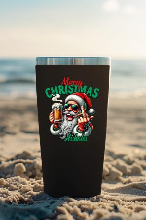 Merry Christmas Funny Santa Claus Middle Finger Drink Beer Tumbler