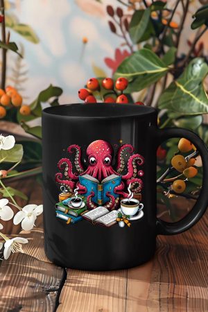 Octopus Reading Book Coffee Lover Bookaholic Bookworm Reader Mug