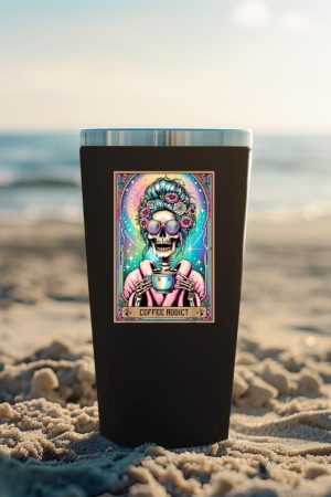 The Coffee Addict Tarot Card Skeleton Coffee Drinker Tumbler