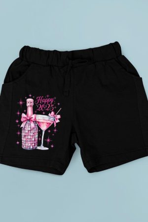 New Years 2025 Pink Champagne Shirt Wine Bottle Disco Balls Short