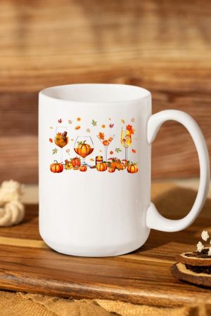 Wine Glasses Drinking Party Pumpkin Fall Season Thanksgiving Mug
