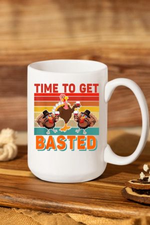 Vintage Time To Get Basted Thanksgiving Turkey Drinking Wine Mug