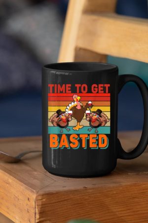 Vintage Time To Get Basted Thanksgiving Turkey Drinking Wine Mug