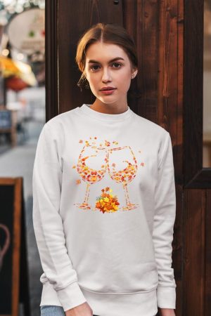 Wine Glass Maple Leaf Autumn Fall Season Thanksgiving Sweatshirt
