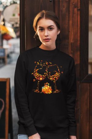 Wine Glass Maple Leaf Autumn Fall Season Thanksgiving Sweatshirt