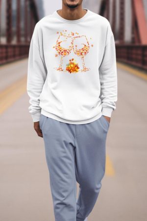 Wine Glass Maple Leaf Autumn Fall Season Thanksgiving Sweatshirt