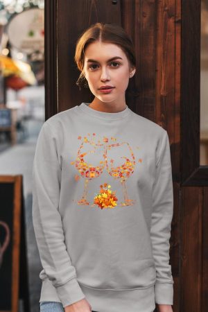 Wine Glass Maple Leaf Autumn Fall Season Thanksgiving Sweatshirt
