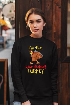 Wine Drinking Turkey Matching Family Thanksgiving Party Sweatshirt