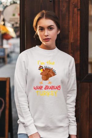 Wine Drinking Turkey Matching Family Thanksgiving Party Sweatshirt