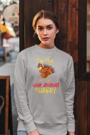 Wine Drinking Turkey Matching Family Thanksgiving Party Sweatshirt