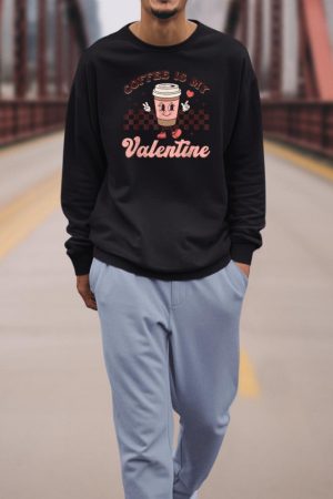 Retro Groovy Coffee Is My Valentine Day Coffee Lover Womens Sweatshirt