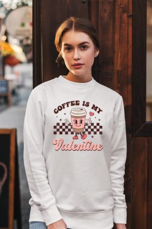Retro Groovy Coffee Is My Valentine Day Coffee Lover Womens Sweatshirt