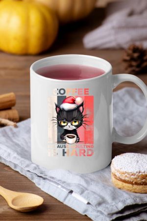 Coffee Because Adulting Is Hard Cat Coffee Christmas Mug