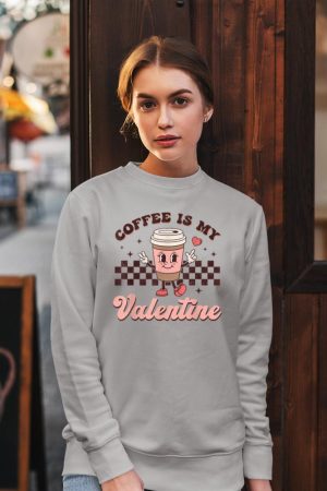 Retro Groovy Coffee Is My Valentine Day Coffee Lover Womens Sweatshirt