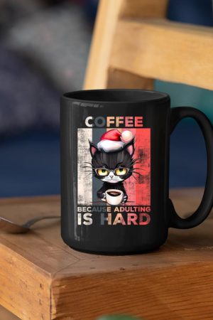 Coffee Because Adulting Is Hard Cat Coffee Christmas Mug