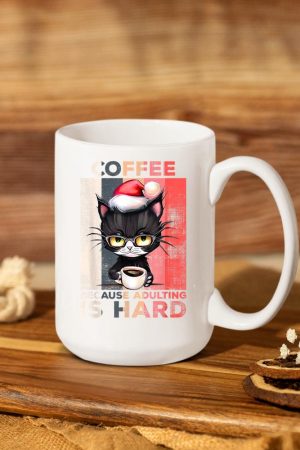 Coffee Because Adulting Is Hard Cat Coffee Christmas Mug